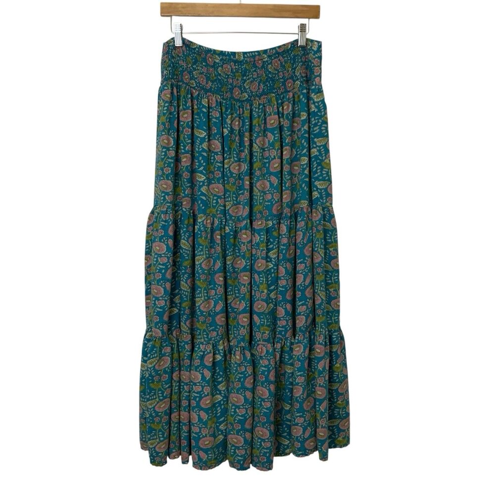 NATURAL LIFE Teal Paisley Maxi Skirt with Pink and Green Accents